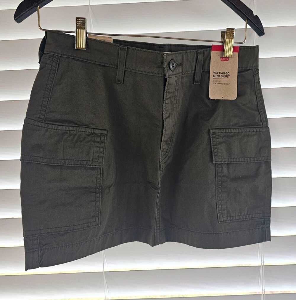 Levi's '94 Cargo Mini Skirt Olive Green Twill Cotton Pockets Women's Size M